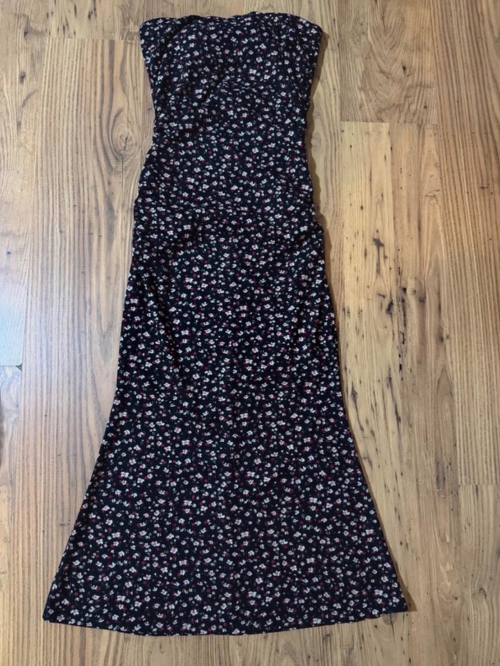 Windsor Black Red Floral Ditsy Print Strapless Ruched Midi Maxi Dress Size XL
